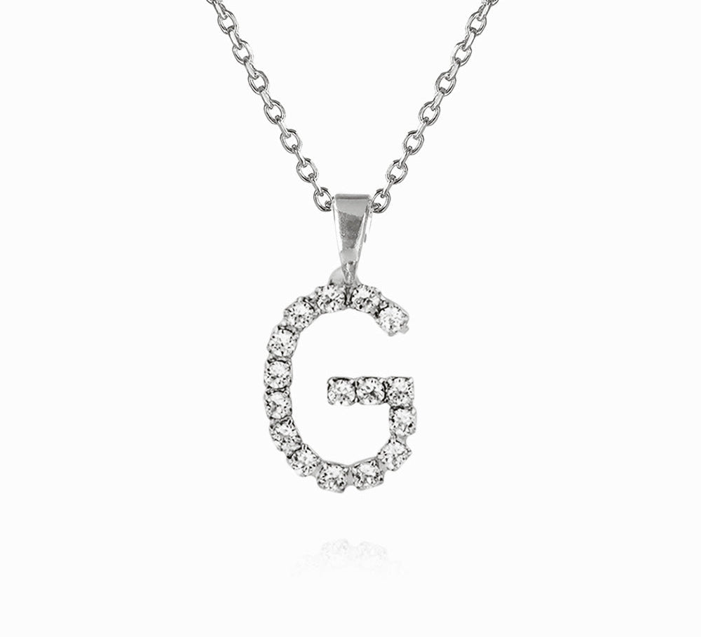 Mini Letter Necklace G / Crystal