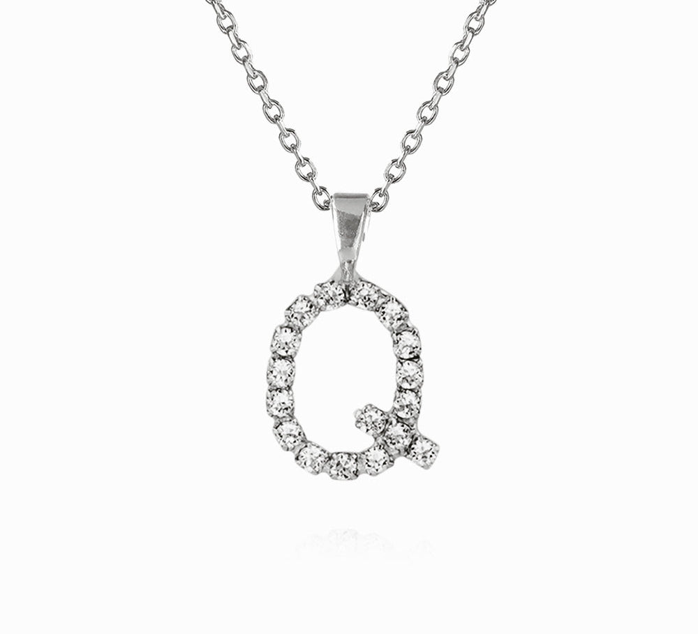 Mini Letter Necklace Q / Crystal