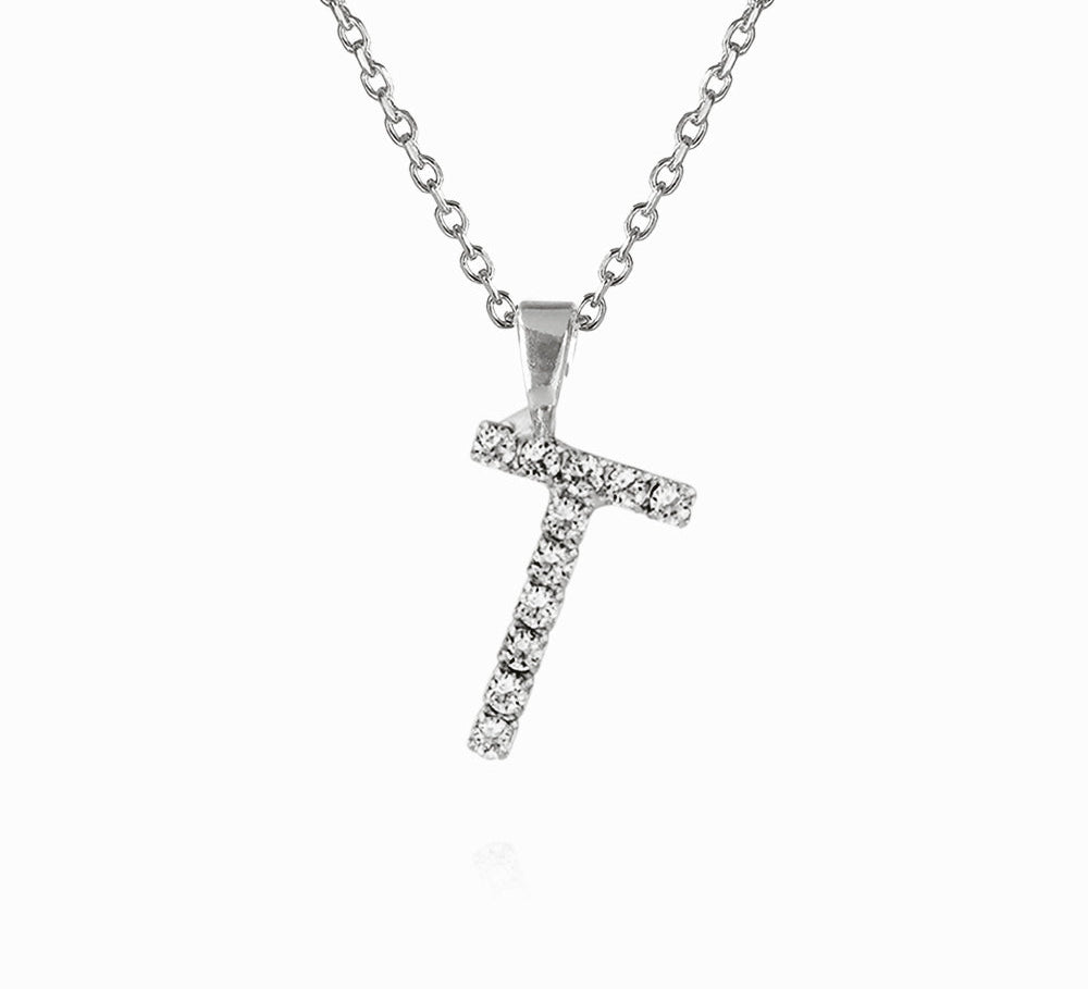 Mini Letter Necklace T / Crystal