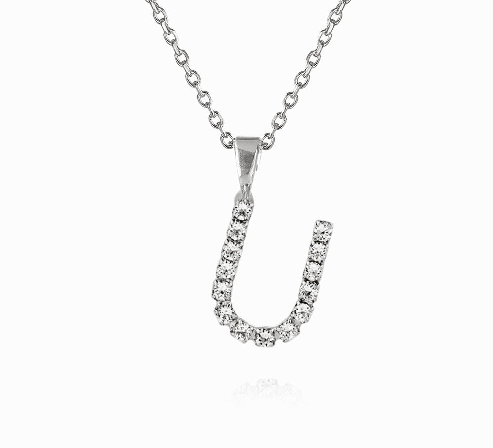 Mini Letter Necklace U / Crystal