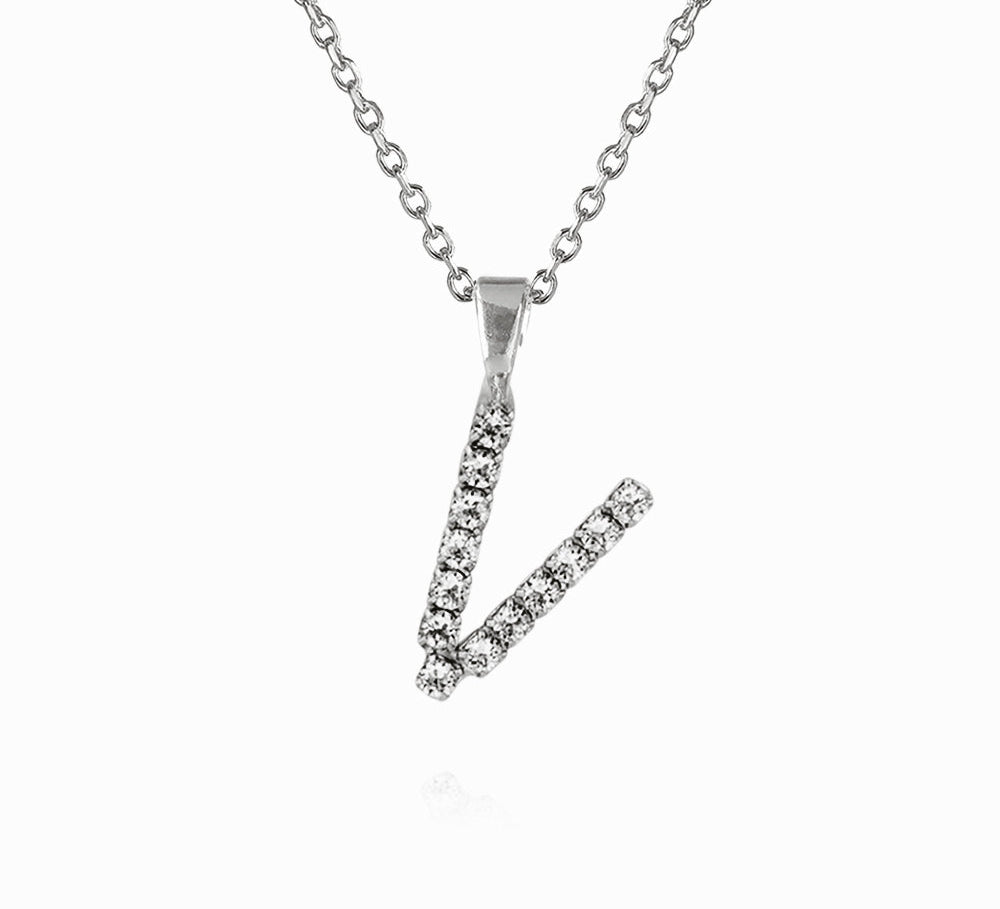 Mini Letter Necklace V / Crystal