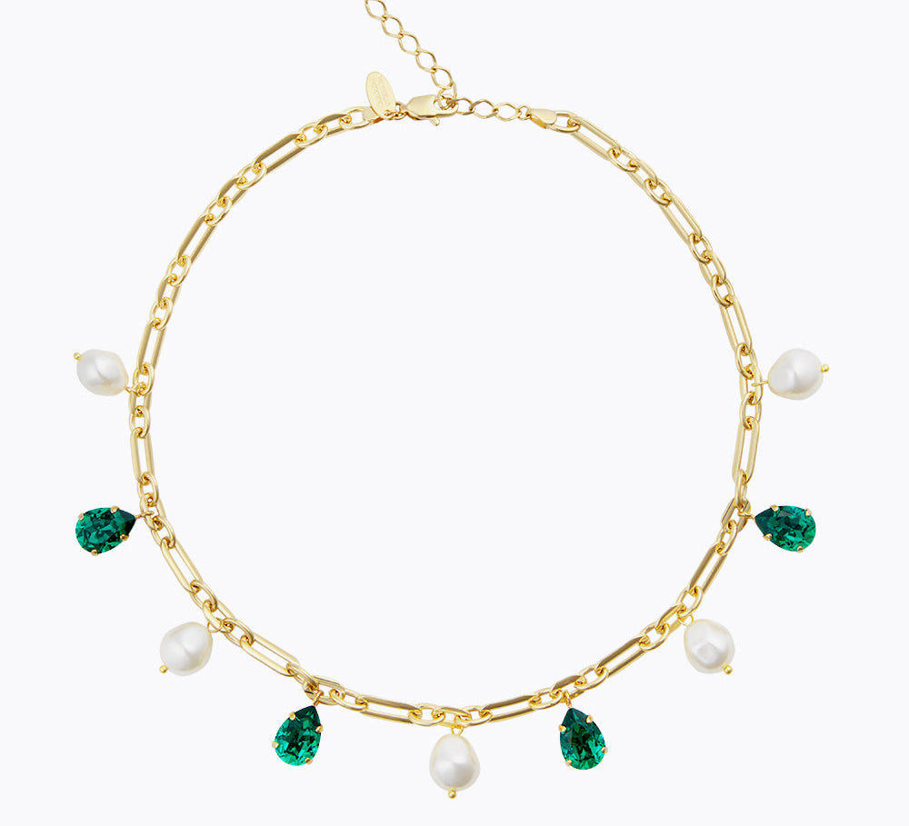 Caroline Svedbom - Ayra Necklace Pearl Majestic Green Gold