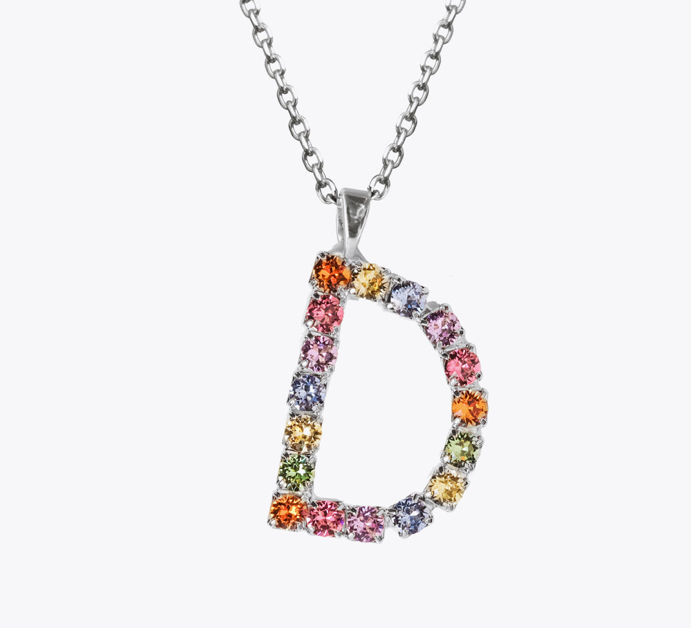 Letter Necklace D / Rainbow Combo
