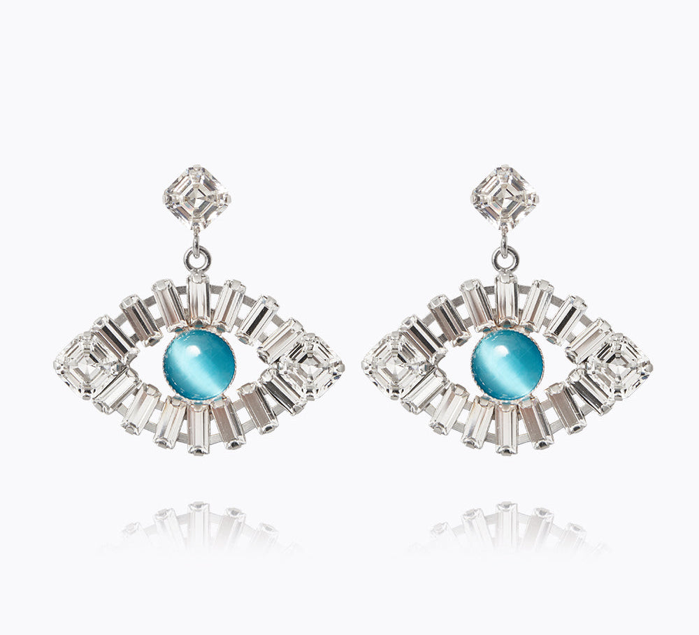 Greek Eye Statement Earrings / Crystal + Aquamarine