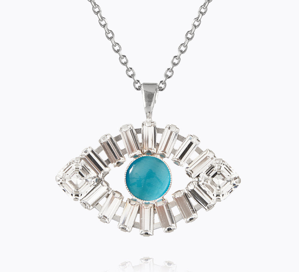 Greek Eye Statement Necklace / Crystal + Aquamarine