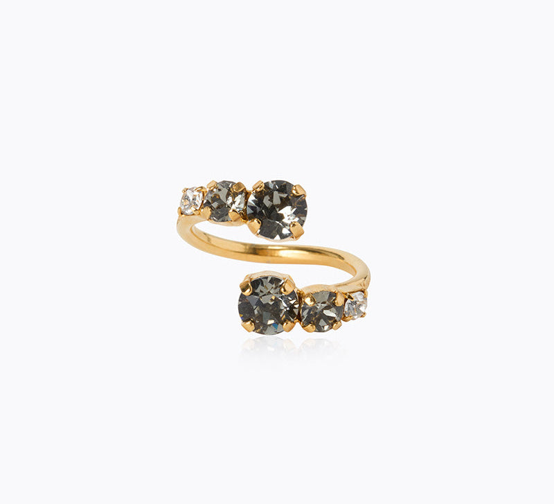 Caroline Svedbom - Halo Ring Black Diamond Crystal Gold