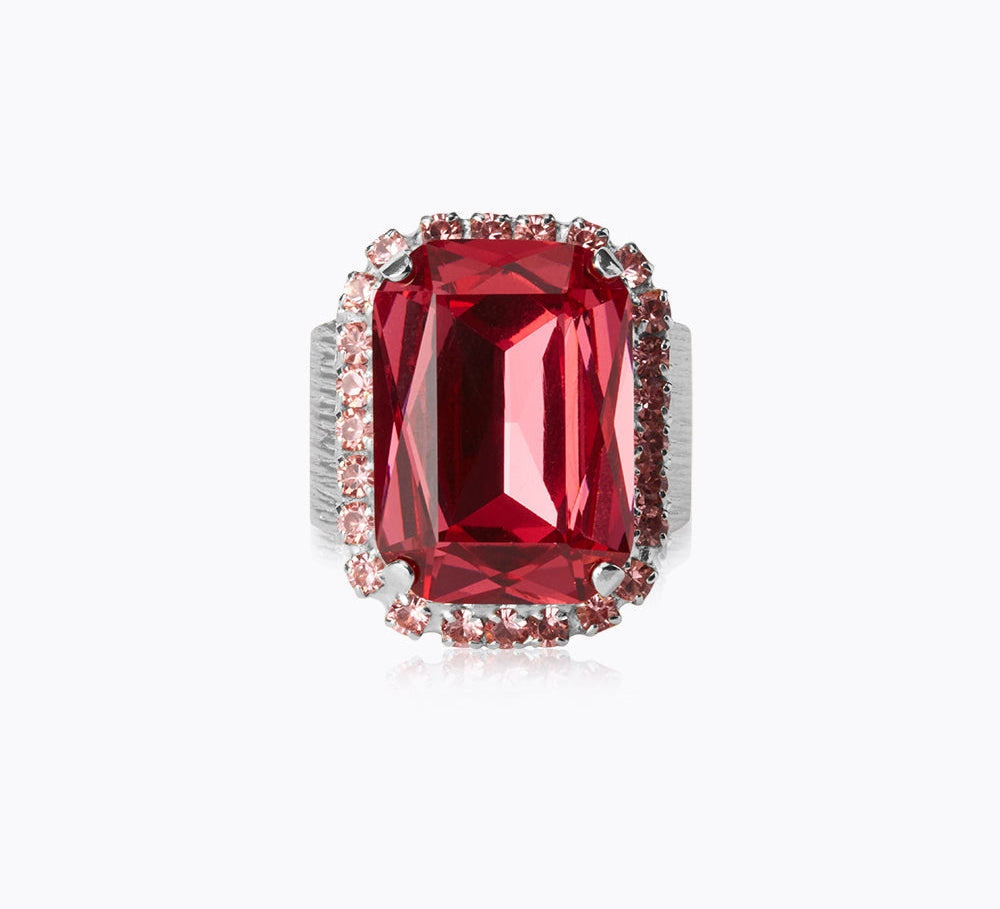 Lydia Cocktail Ring / Mulberry Red + light Rose