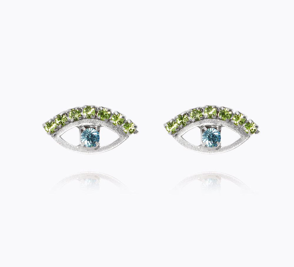 Petite Greek Eye Earrings / Green + Blue