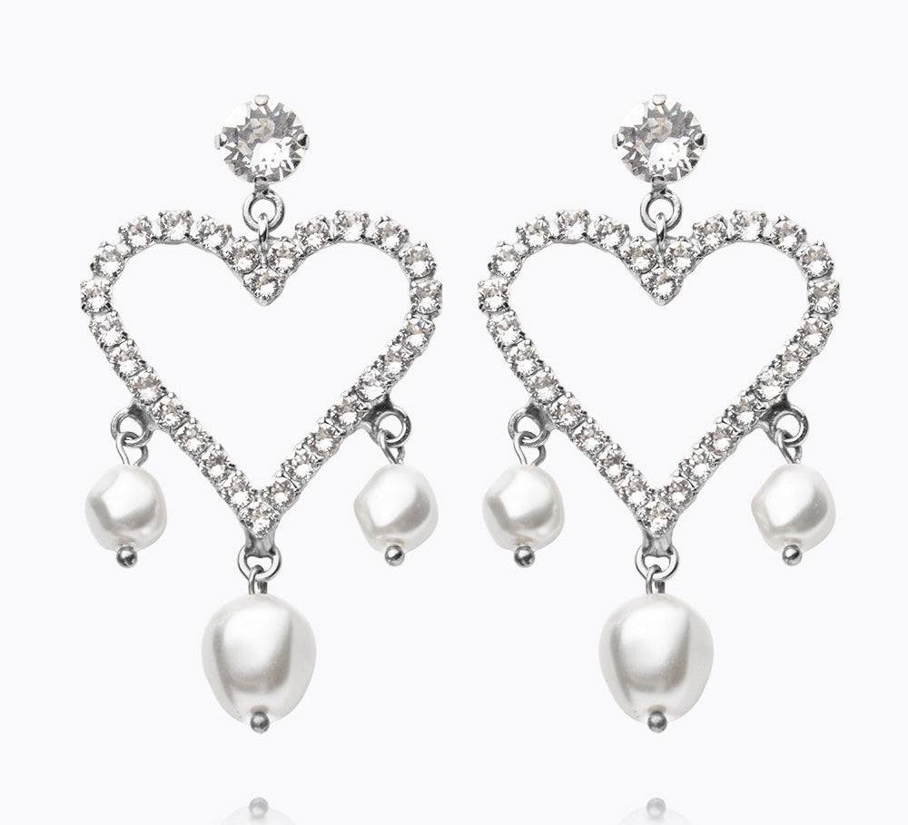 Caroline Svedbom - Heart Pearl Earrings Pearl Crystal Rhodium