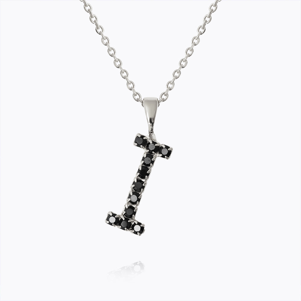 Caroline Svedbom - Mini Letter Black Necklace Letter I Rhodium