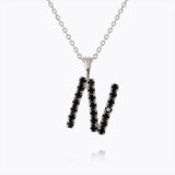 Caroline Svedbom - Mini Letter Black Necklace Letter N Rhodium