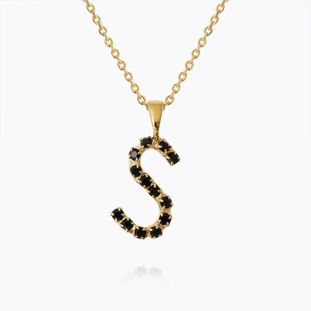 Caroline Svedbom - Mini Letter Black Necklace Letter S Gold