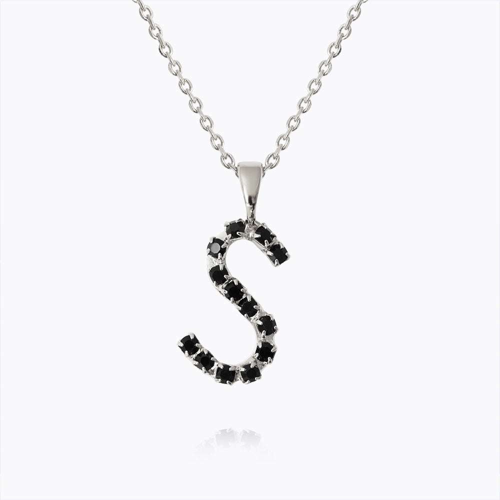 Caroline Svedbom - Mini Letter Black Necklace Letter S Rhodium